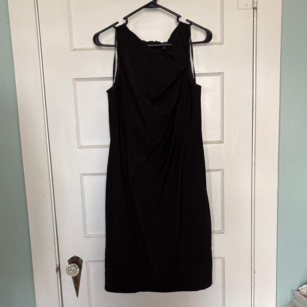 Ann Taylor Black Sleeveless Drape-Front Wool Blend Midi Dress Size 10